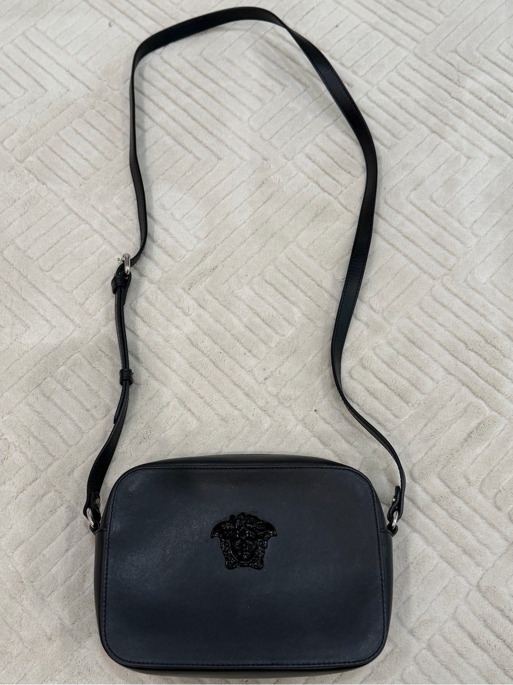 Versace Black Leather Medusa Crossbody Bag